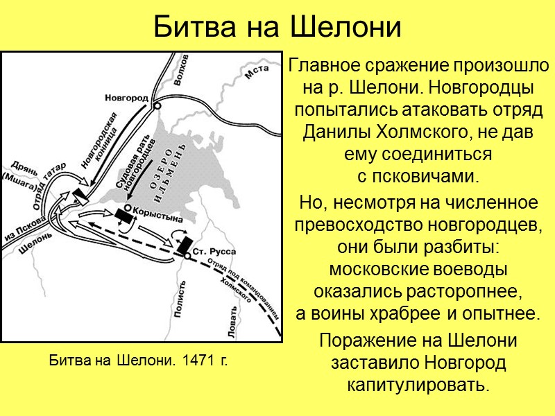 Битва на Шелони Главное сражение произошло на р. Шелони. Новгородцы попытались атаковать отряд Данилы